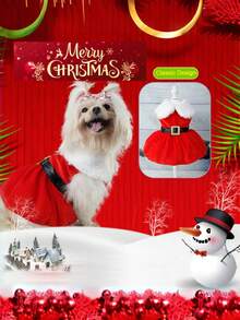 狗狗圣诞服装小狗连衣裙，圣诞老人宠物服装天鹅绒裙子保暖衬衫冬季外套圣诞节节日服装可爱女孩服装红色连衣裙，适合中小型犬和猫的狗狗服装，两种款式可供选择 - 彩色 - 查看 2