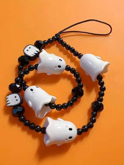 1 pièce Accessoire de téléphone pendentif avec perles, style fête de Halloween avec cloche et fantôme