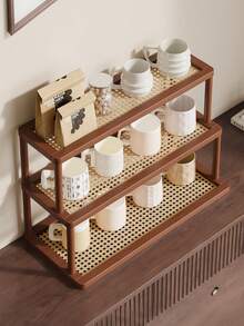 Estantería de 3 niveles de bambú, plástico y ratán para almacenamiento en la cocina, apta para guardar y organizar condimentos, aperitivos, tazas, libros y otros artículos, aplicable para la cocina, el estudio, la sala de estar, estantería independiente y estantería vertical - Marrón - Ver 3