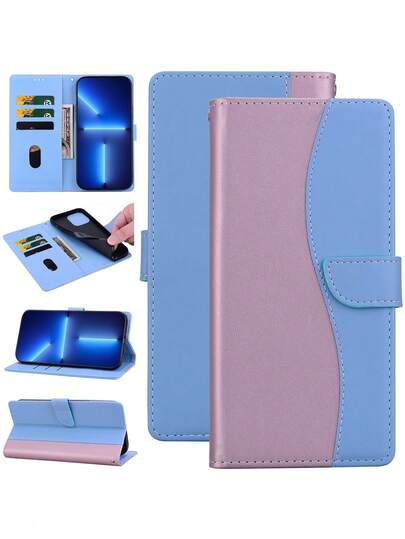 GLANDOTU Dual-Tone Pink & Blue PU Leather Wallet Phone Case, Faux Leather Material With Card Slots And Magnetic Closure, Suitable For Various Phone Brands And Models, Waterproof, Shockproof, Anti-Fall, Anti-Scratch