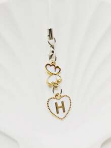 1pc Metallic Heart & Alphabet Letter A-Z Charm Phone Pendant - Black - View 43