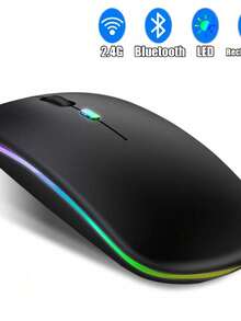 Ratón inalámbrico con retroiluminación LED RGB, recargable por USB, silencioso y compatible con Bluetooth para gaming o PC - Negro - Ver 1