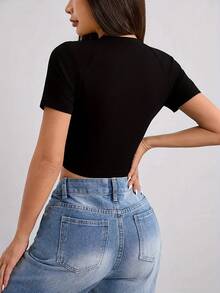 Basquiat Woman Crop Top T-Shirts - 黑色-4 - 查看 3