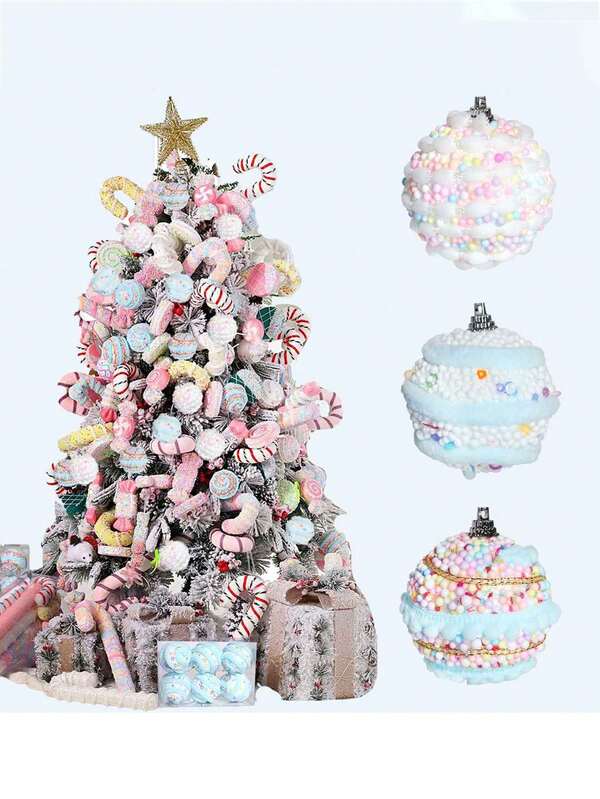 12 piezas/4 piezas/1 pieza Bolas de adorno de caramelo navideño, bolas de adorno navideño únicas, bolas de adorno colgantes de caramelo estilo macaron de espuma colorida, bolas de adorno navideño de macaron de árbol de Navidad, adornos colgantes para decoración de fiestas, chimenea, corona, decoración de ambiente navideño y de Año Nuevo