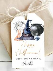 10-50 Happy Halloween Gift Labels, Customizable Text Pattern Labels, Cartoon Pattern Labels, Suitable For Halloween Gift Decoration, Cute Cartoon Halloween Decoration Labels, Glass Bottle Decoration Labels, Dessert Packaging Decoration Labels, Suitable For Gift Decoration Of Friends, Neighbors, Couples, Classmates, Children, Parents, Grandparents, Colleagues, Etc - White - View 5