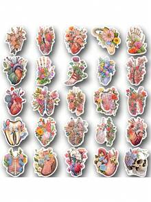 SCXXBSW 50 piezas Pegatinas decorativas con flores y graffiti para tazas de agua, cuadernos, equipaje, resistentes al agua - Multicolor - Ver 11