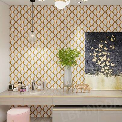 1 Roll Peel And Stick Wallpaper, Gold Geometric Pattern, Beige Color, 374*17.71 Inch/950*45cm Self-Adhesive Removable Wallpaper For Bedroom, Drawer Lining