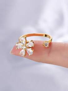 rakol 1 pieza Anillo de flor rotatorio con circonita brillante, adecuado para aliviar la ansiedad y como regalo