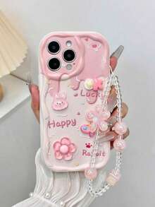 حافظة هاتف واقية مع طبعة زهرية موجية هولوغرافية كرتونية دب أسود، متوافقة مع 15، 15 Pro Max، Apple P13، P14، P11، P12، XS، XR، 7/8P، 7/8G ES2 مقاومة للماء والصدمات ومقاومة للخدش