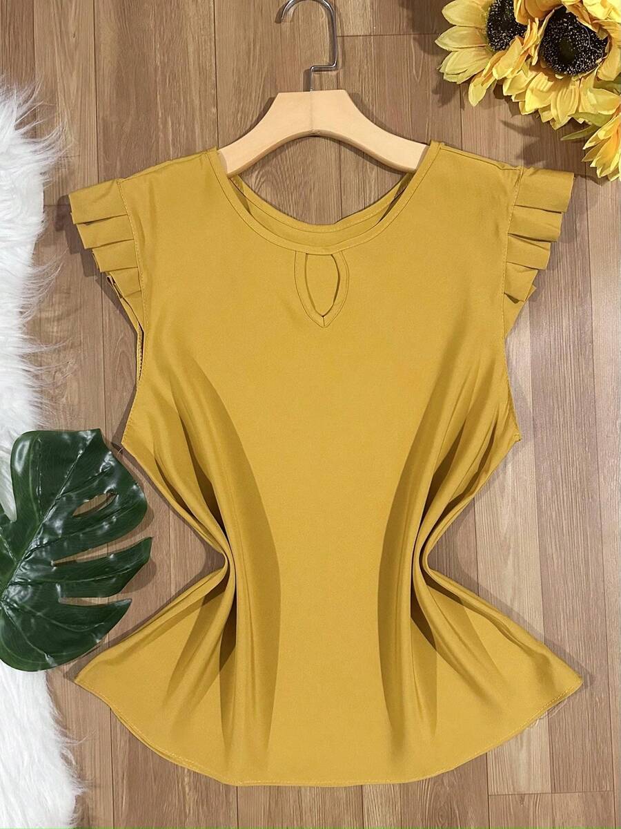 Women's Fashion Crepe Tank Top - Mustard Yellow - View 1
