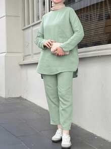 Conjunto modesto de 2 piezas para volver al colegio, ropa de otoño talla grande, conjunto para salir de mujer, vestimenta casual de negocios para mujer con curvas, para homecoming