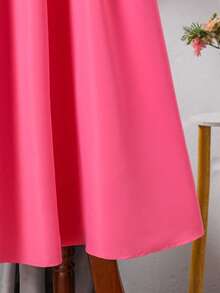 1pc Girls' 2 In 1 Dress, Peter Pan Collar, Floral Lace Trim, White Back Panel With Hidden Zipper, Long Bell Sleeves, Bow Decor, Pink Sweet Fitted Dress, Suitable For Early Autumn - Pink - View 6