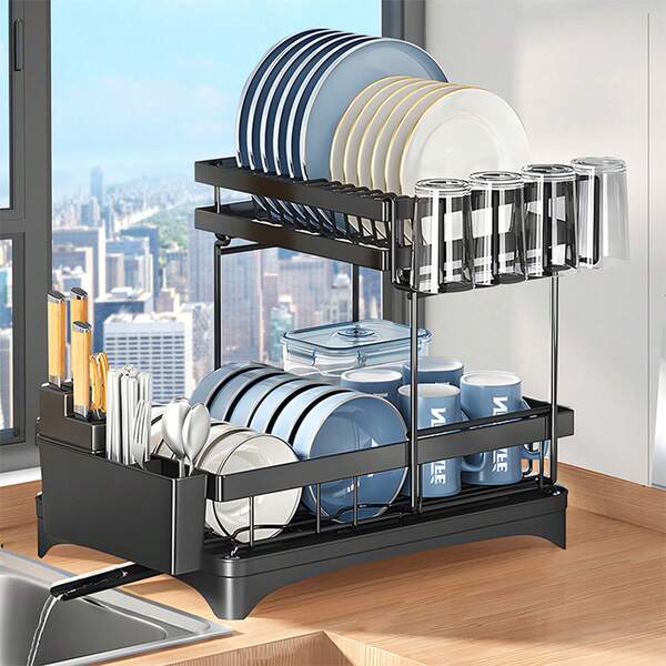 SIDIANBAN Dish Drying Rack For Kitchen Counter, 2 Tier Dish Racks With Drainboard, Detachable Dish Drainer Rack With Cutlery Utensil Rack & Holders For Kitchen Storage & Organisation