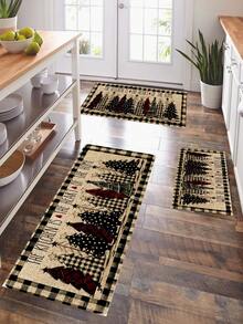 1 件，复古蓬松圣诞树图案地垫，防滑、防油、防水地垫，防尘地垫，适用于厨房、客厅、洗衣房和浴室、房间装饰 - 杏色 - 查看 6