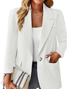 Plus Size Solid Color Blazer Jacket, Tailored Fit, Elegant Design For Women White Spring - White - View 1