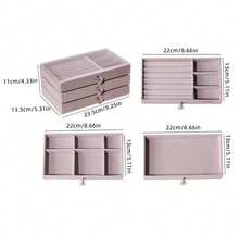 1 Pieza Joyero De Acrilico De Tres Capas Con Felpa, Organizador De Joyas Tipo Cajón, Caja De Almacenamiento Para Collares, Aretes Y Anillos, Regalo Para Mujeres Y Niñas - 灰色 - 查看 3