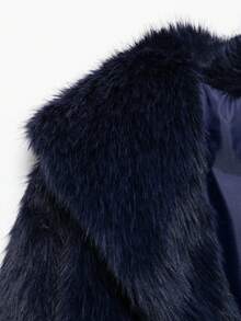 Camellia New Autumn/Winter Faux Fox Fur Collar Fashionable Short Jacket, Youthful Artificial Fur Coat - Navy - View 10