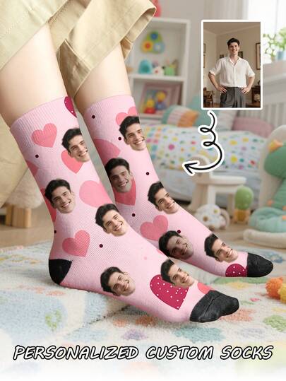1 par anpassade barnstrumpor med mellanlånga tubmönster, sätt valfritt ansikte på strumpor, pojke och flicka, personliga strumpor med foton, intressant anpassad bild i par med mellanlånga till långa strumpor, lämplig för alla hjärtans dag, födelsedagar, presenter och andra tillfällen, personlig, rolig, rik och färgglad, kreativ anime-tecknad design, högtidsgåvor,