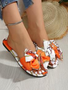 Women Flat Sole, Sandals Orange Chain, Comfortable Outdoor Vacation Gorgeous Elegant Bowknot,Spring Summer Outfits - Orange - View 6