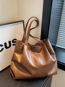 Nova Bolsa Tote Grande de Mulher para Primavera/Verão, Bolsa de Ombro de PU Casual Versátil e Retrô, Adequada para Uso Diário, Transporte para Escritório e Escola