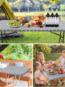 6 英尺波西米亚风格矩形印花布桌布，弹性桌布，可水洗涤纶桌布，适合户外、野餐、露营和室内，适合生日婚礼派对用品、夏季礼物、海滩返校学校用品、房间装饰