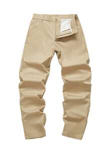 Relaxed Fit Straight Leg Pants For Men, 1-Pack | Breathable Business Casual & Everyday Trousers In Dark Gray/Black | Loose Fit Comfort For Office, Commute & Home - Màu Khaki - Xem 5