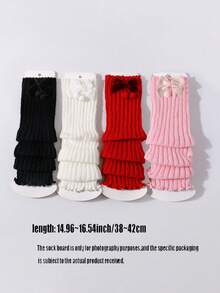 4 Pairs Baby Girls' Bow Decor Sweet Fashion Leg Warmers, Knitted Leg Warmers Ankle Leg Warmers, Suitable For Spring & Autumn - Multicolor - View 2