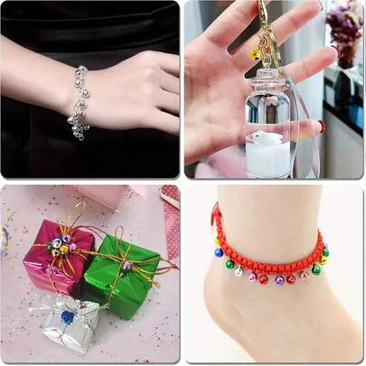 100 mini grelots pour artisanat - grelots de Noël en aluminium de 1/4 de pouce, 4 couleurs, convenant pour les décorations maison DIY, couronnes, ornements pour animaux de compagnie, bracelets, bracelets de cheville, colliers, production de bijoux.