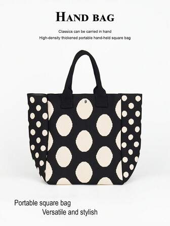 1pc Heart & Circle Pattern Print Large Capacity Lightweight Tote Handbag, Suitable For Commuting, School, Travel, Versatile For All Seasons