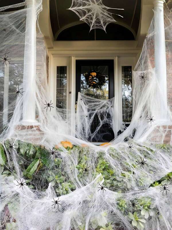 1400 Sq Ft Halloween Spider Web Decoration, Includes 150 Extra Fake Spiders, Super Stretchy Spider Web, Suitable For Haunted House, Yard, Indoor & Outdoor Halloween Decor