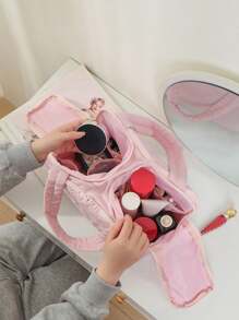 حقيبة منظم مستحضرات التجميل قطعة واحدة، حقيبة أدوات التجميل محمولة باليد، حقيبة سفر متعددة الوظائف، سعة كبيرة، تصميم مقسم، مقاوم للماء، مناسبة لمستحضرات العناية بالبشرة والمكياج والفرش والمستلزمات الصحية، حقيبة سفر للمدرسة والعطلات والعودة إلى المدرسة، حقيبة مكياج وحقيبة سفر للنساء