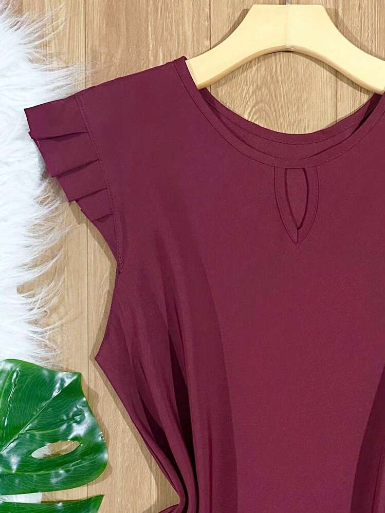 Women's Fashion Crepe Tank Top - 酒紅色 - 查看 2