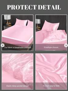 2/3pcs Fitted Sheet Set, Bedding Set, Satin Bed Sheets Set, Solid Color Skin-Friendly Bed Cover Set, Pink Bedding Set, Room Decor, Soft And Comfortable, Mattress Protector For Bedroom Decor, 1 Bed Sheet With 1/2 Pillowcases, Deep Pocket, For Single/Twin/Full/King/Queen Bed Sizes, Luxury Bedding, Machine Washable, Cool Touch For Sleeping, Perfect Valentine's Day Gift, Valentine's Day, Valentine's Gift - 粉色 - 查看 10