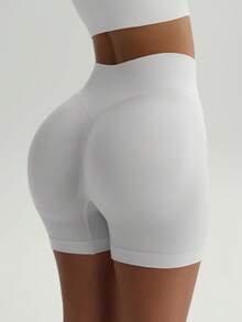 Quần short cạp cao ôm sát, quần short bó sát không nâng ngực, quần short đạp xe, quần short ôm dáng. - trắng - Xem 7