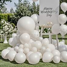 182pcs Pearl White Balloon With Stickers, Double-Layer Floral Arch Garland Set, Includes 18/10/5 Inch Sizes, Suitable For Wedding, Bridal Shower, Baby Shower, Valentine's Day And Bachelorette Party Decor - White - View 4
