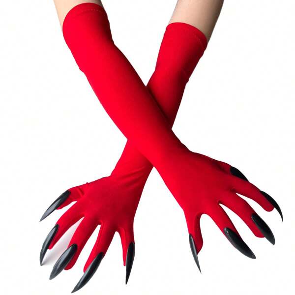 1pc Solid Color Polyester (Polyester) Halloween Party Costume Long Nail Cosplay Halloween Funny Gloves