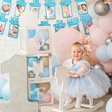 一套 - 宝宝一周岁生日照片横幅，适合新生儿至12个月，每月里程碑照片花环，一周岁生日庆祝装饰，男孩女孩相框，婴儿派对 - 彩色 - 查看 6