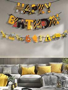 22 قطعة مجموعة خلفية أعلام سحب بموضوع مركبات البناء، لافتة عيد ميلاد شاحنة الحفارة ديكور الحفلة