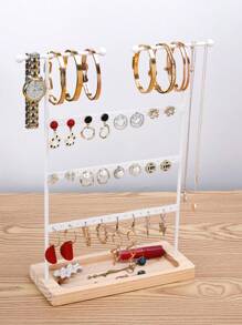 1pc Solid Wood Base Desktop Jewelry Stand, Perfect For Organizing And Storing Watches, Earrings, Bracelets, Necklaces, Etc Christmas Gift.