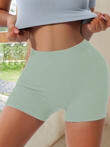 Hochtaillierte atmungsaktive, dehnbare, weiche nahtlose Höschen, minimalistisches Design, Damen gerippte Unterhosen - Essentielle Alltagsunterwäsche - Minzgrün - Übersicht 1