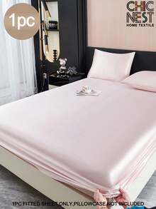 1PC Solid Color Light Pink Satin Fitted Sheet Simulation Silk Fitted Sheet With 1pc Fitted Sheet  Valentine's Day Mattress Cover For Bed, Fitted Sheet Modern Soft Bedding Set For Household King Queen Full Twin Size  Sheet Bedspread Deep Pocket Up To 11.8 Inch Breatheable Wrink-Free Better For Sleep, Machine Washable - Baby Pink - View 1