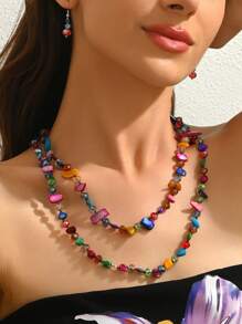 1 件复古百搭手工天然贝壳和水晶串珠长项链，可与毛衣搭配 - 彩色的 - 查看 10