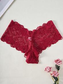 6 piezas/paquete Bragas de mujer de unicolor con encaje en la cintura, pantis de encaje romántico para damas - Multicolor - Ver 5
