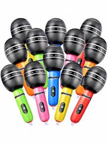 6pcs Inflatable Microphone, 9.4 Inch Inflatable Plastic Fake Microphone Prop Toy, Suitable For Musical, Concert, Karaoke, 80s 90s Party, Cosplay, Stage Decoration - Multicolor - View 1