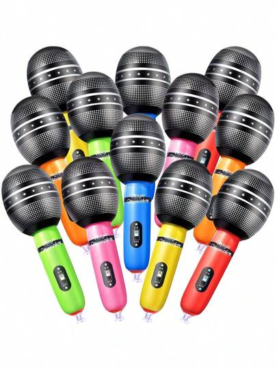 6 Pieces Inflatable Microphones For Parties 9. 4 Inch Blow Up Plastic Fake Microphone Props Toys For Musical Sing Concert Karaoke 80s 90s Party Cosplay Stage Decoration Supplies