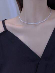 1 chiếc vòng cổ ngắn ngọc trai thủy tinh 4mm, vòng cổ choker, thanh lịch và đa năng - trắng - Xem 6