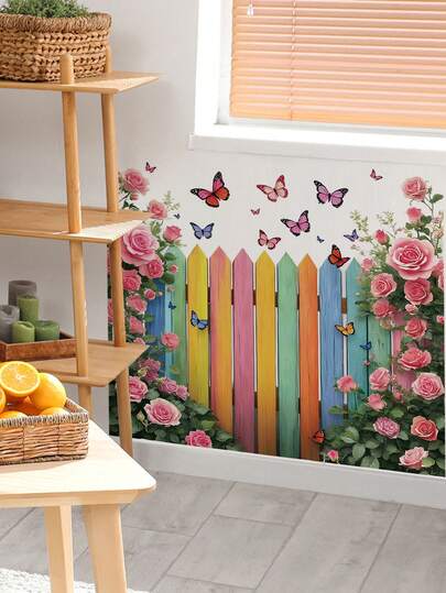 2 件/1 件墙贴 - [彩色栅栏蝴蝶、莲花] PVC 自粘可移除墙贴，适用于托儿所、儿童房、游戏室或教室 - 适合任何空间的可爱创意墙面装饰