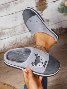 Pantofole piatte da donna grigie con ricamo a cartone animato, leggere e confortevoli, adatte per tutte le stagioni, pantofole casual unisex per la casa