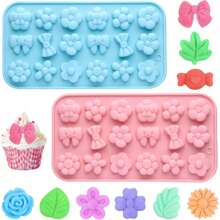 1 件硅胶花巧克力模具雏菊郁金香花蝴蝶结模具用于糖果、果冻、冰块、布丁、肥皂、饼干制作，可重复用于烘焙甜点 - 彩色 - 查看 9