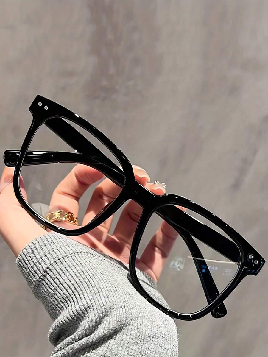 Unisex Glasses - Contemporary Campus Style, Transparent Black Frame With Face-Contouring Design For Men & Women - màu đen - Xem 1